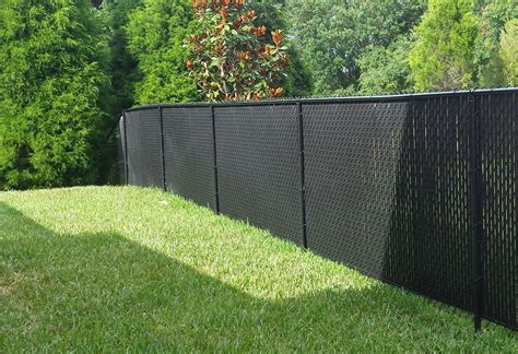 black chain link fence with privacy slats